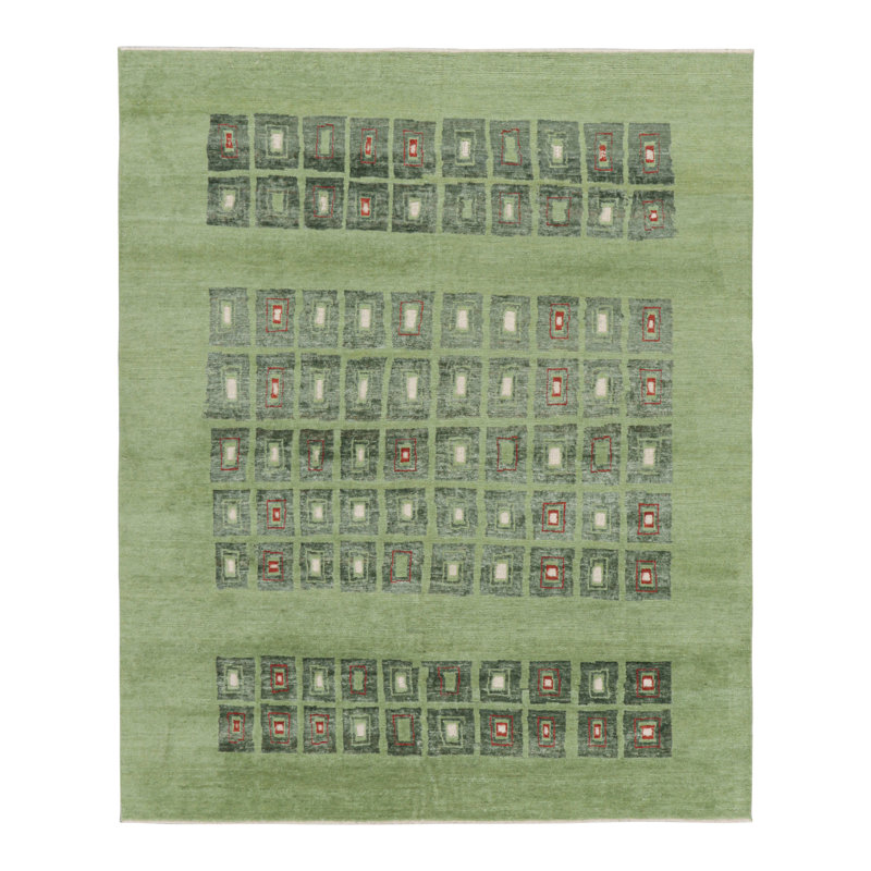 Rug & Kilim’S French Art Deco Style Rug In Green With Geometric Patterns