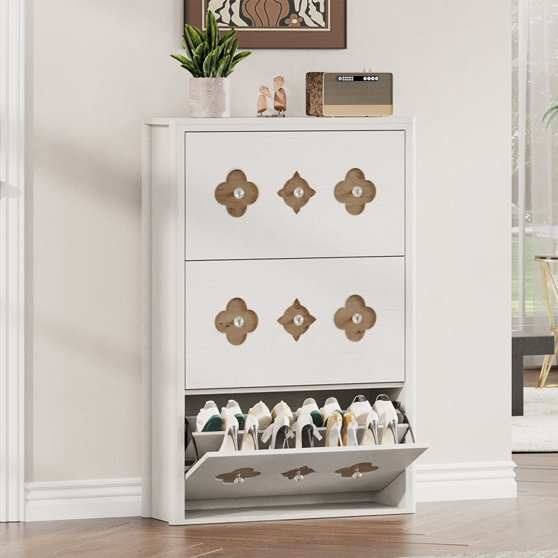 3-Drawer Flip-Front Shoe Cabinet, Slim Freestanding Wooden Shoe Storage Organizer with Hidden Compartments for Entryway and Hallway