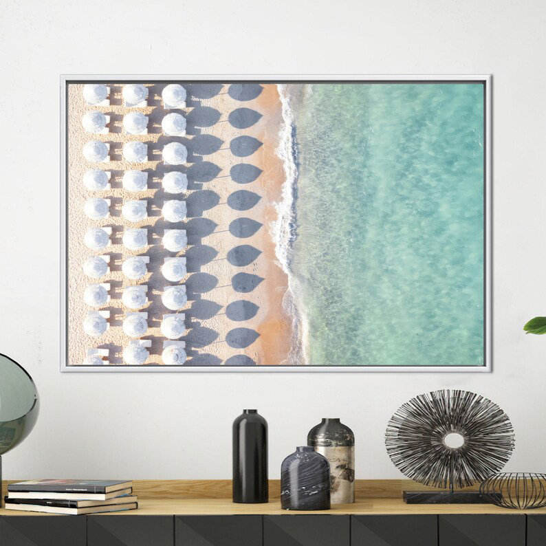 Coastal Landscape Canvas Art Featuring Beach Scene with Umbrellas - Ideal Wall Decor Gift