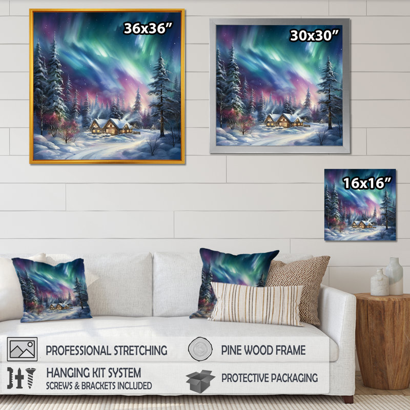 «Northern Lights Charm In Winter III» sur toile, H 16 po x l 16 po x P 1 po, Cadre naturel flottant
