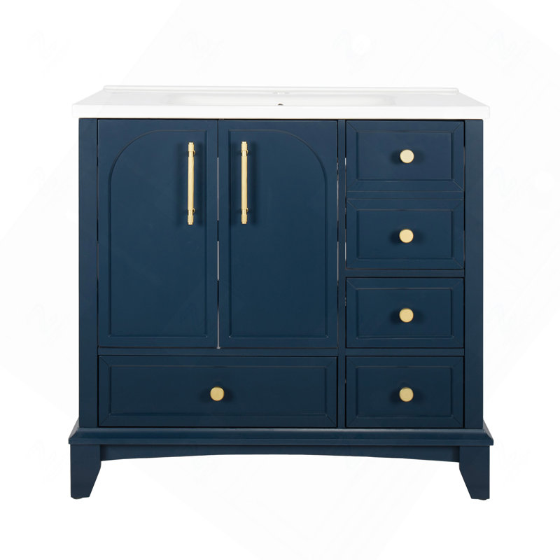 35.6" Bathroom Cabinet, Only Cabinet, Blue