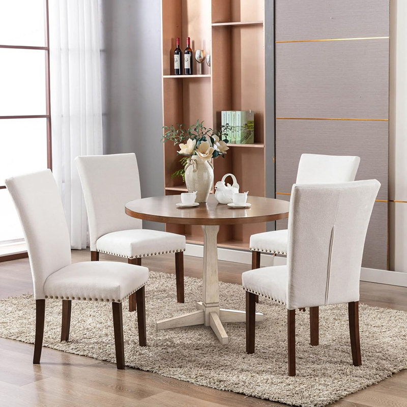 Ensemble de 4 chaises de salle à manger rembourrées de style Parsons beige avec dossier haut, pour table de cuisine ronde ou petite salle à manger - confortables et élégantes