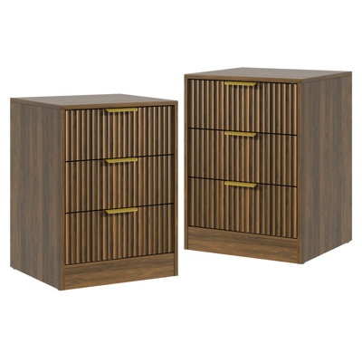 Fluted Nightstand With 3 Storage Drawers
