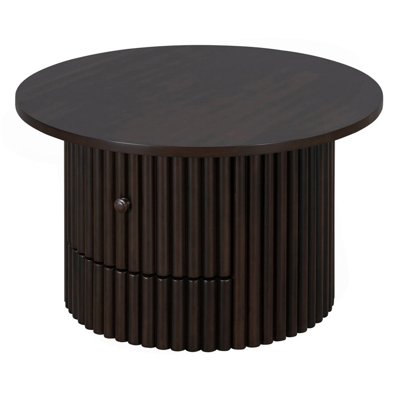 Round Coffee Table With Storage Drawer, Dark Brown