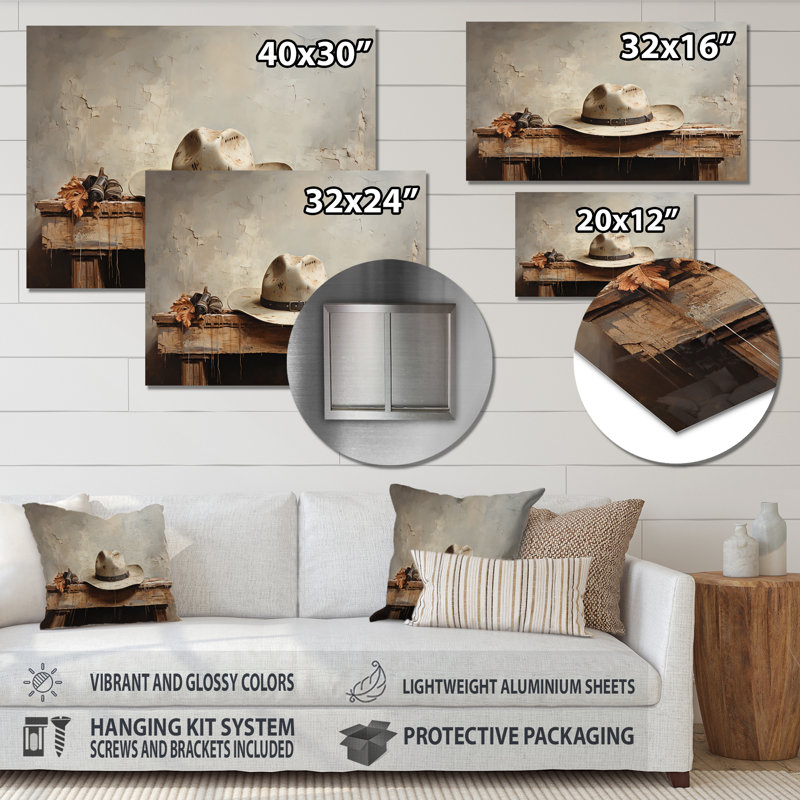 Minimalisme Cowboy Hat I - impression sans cadre sur métal, H 30 po x l 40 po x P 1 po