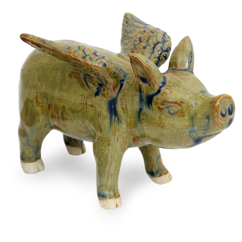 Figurine de porc volant en céramique Rami