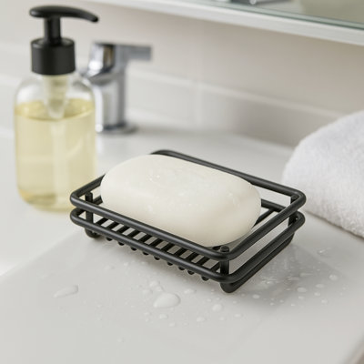  Metal Wire Soap Dish Tray Bathroom Soap Holder Bar Soap Rack, Black