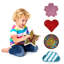 Paquet de 5 panneaux sensoriels pour enfants avec paillettes réversibles 9,8 po avec base en bois, 5 formes uniques pour les enfants