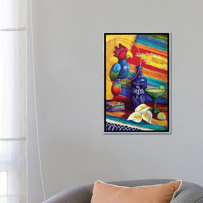 Reproduction d’art « Margaritaville » par Candy Mayer, Pas de tapis, H 26 po x l 18 po x 1,5 po, Toile avec cadre argenté