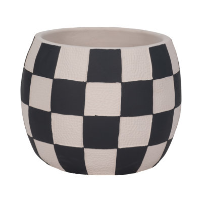 Sagebrook Home 8" Checkerboard Rounded Planter, Black/White