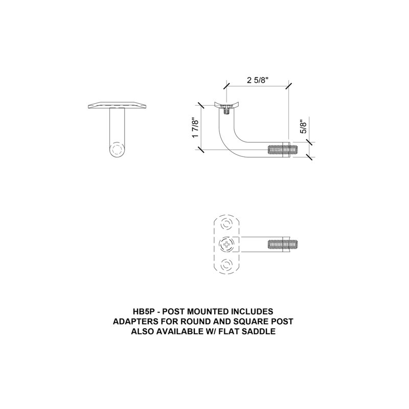 FHC HB5PMB Brea Series Bracket Post Mounted Handrail Matte Black Finish