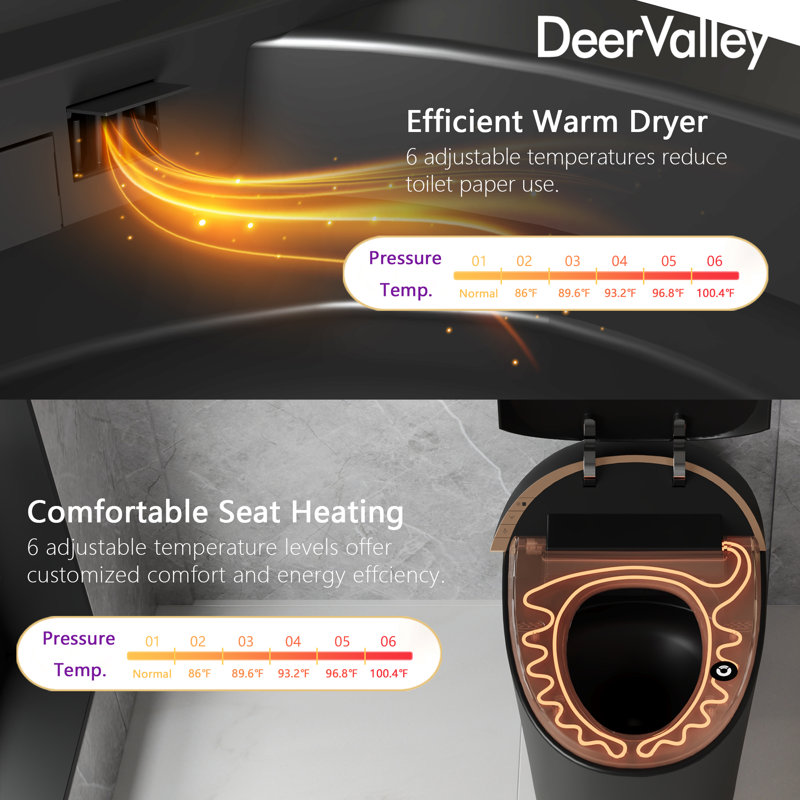 Luxury Smart Toilet with Auto Open & Close Lid, Heated Seat, Warm Water, and Wireless Remote, Matte Black