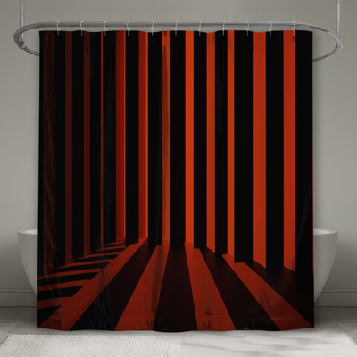 Rideaux de douche à rayures verticales rouges et noirs très longs