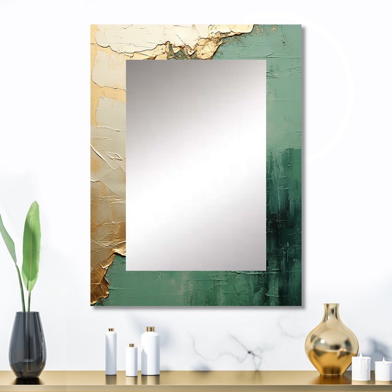 Or et vert, peinture Fusion II - peinture abstraite grand miroir, décoration murale moderne unique, 32 po x 24 po