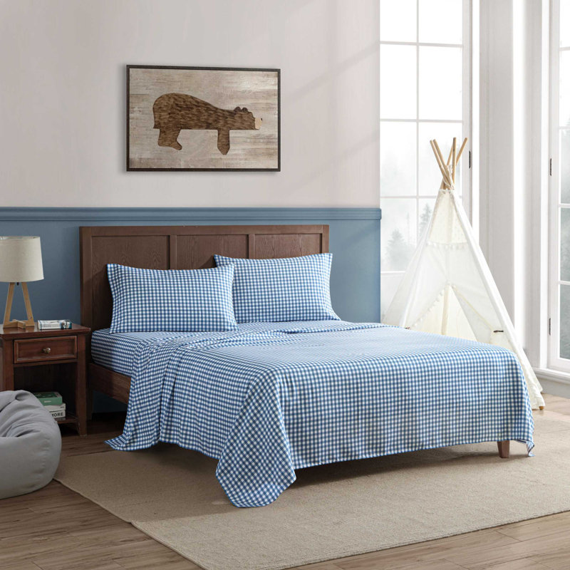 Eddie Bauer Kids Sheet Sets, Full Sheet Set with 2 Standard Pillowcases, Preston Check Blue