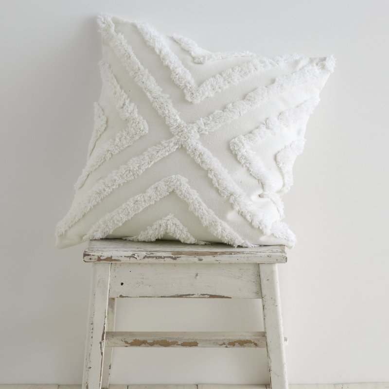 Diamond Tufted Geometric Cushion with Inner, Chalk White