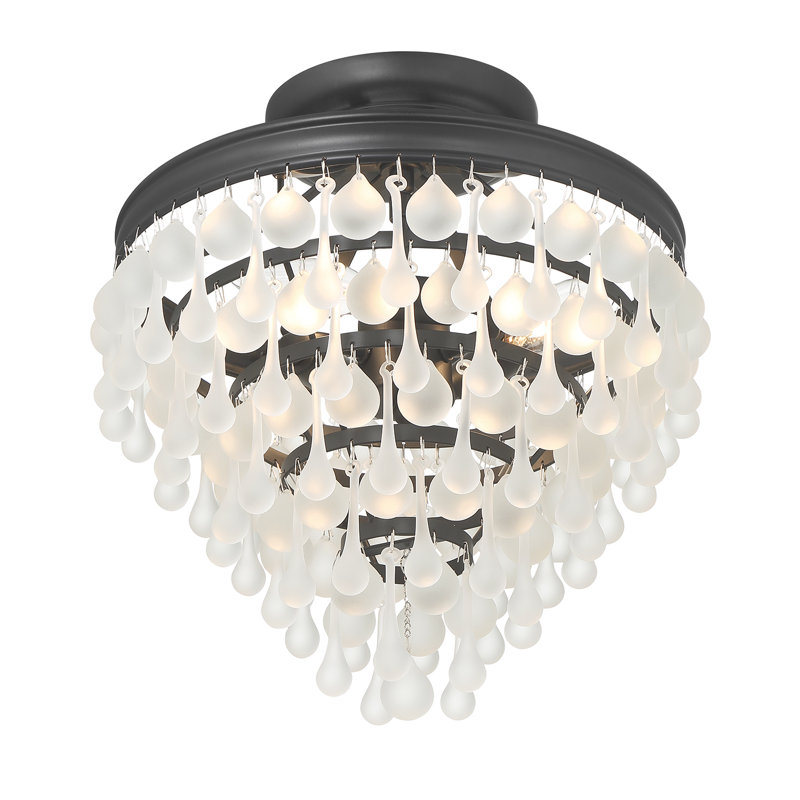 Daughtery 3 Light Crystal Teardrop Matte Black Semi Flush Mount