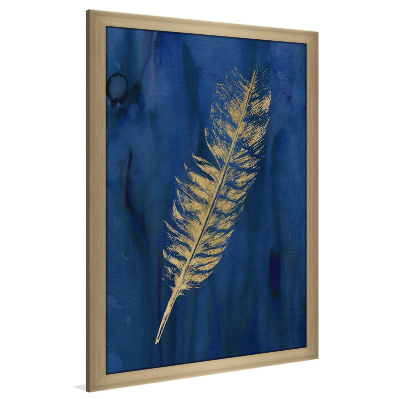 Plume d'or I - peinture, L 21,5 po x H 27,5 po, Encadrement doré