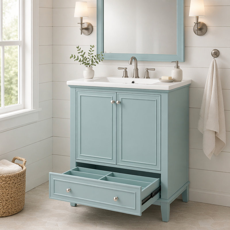 Meuble-lavabo sur pied simple 30 po avec comptoir en céramique, Vert