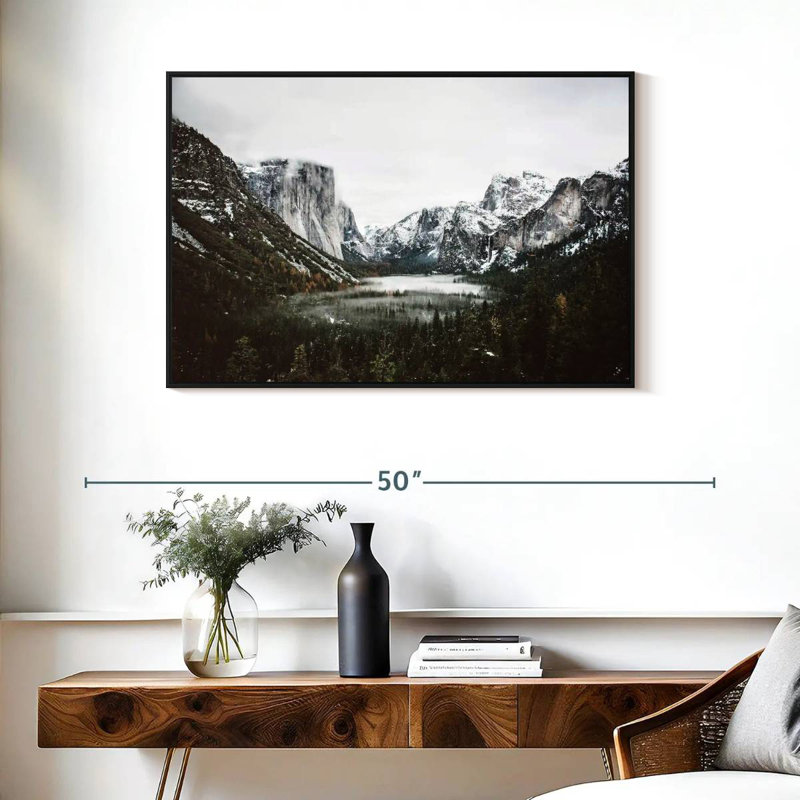 Yosemite Winter Magic, Cadre flottant noir, 37 po x 25 po
