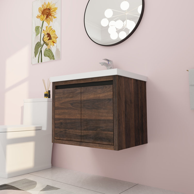 Meuble-lavabo mural simple 23,66 po avec plateau en résine Rabbie, Brun