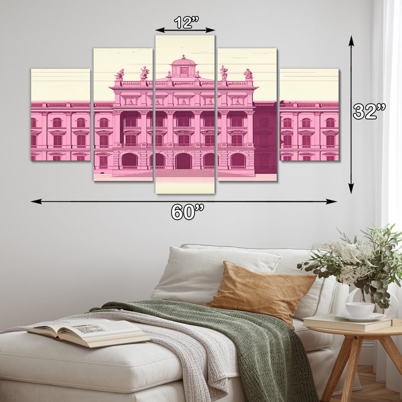 «Pink Blueprint of Classical London II» - décoration murale City London - 5 panneaux