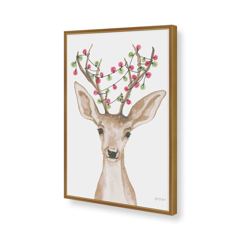 «Light Tangled Reindeer» par Yvette St. Amant, reproduction d'art, H 16 po x l 12 po, Doré
