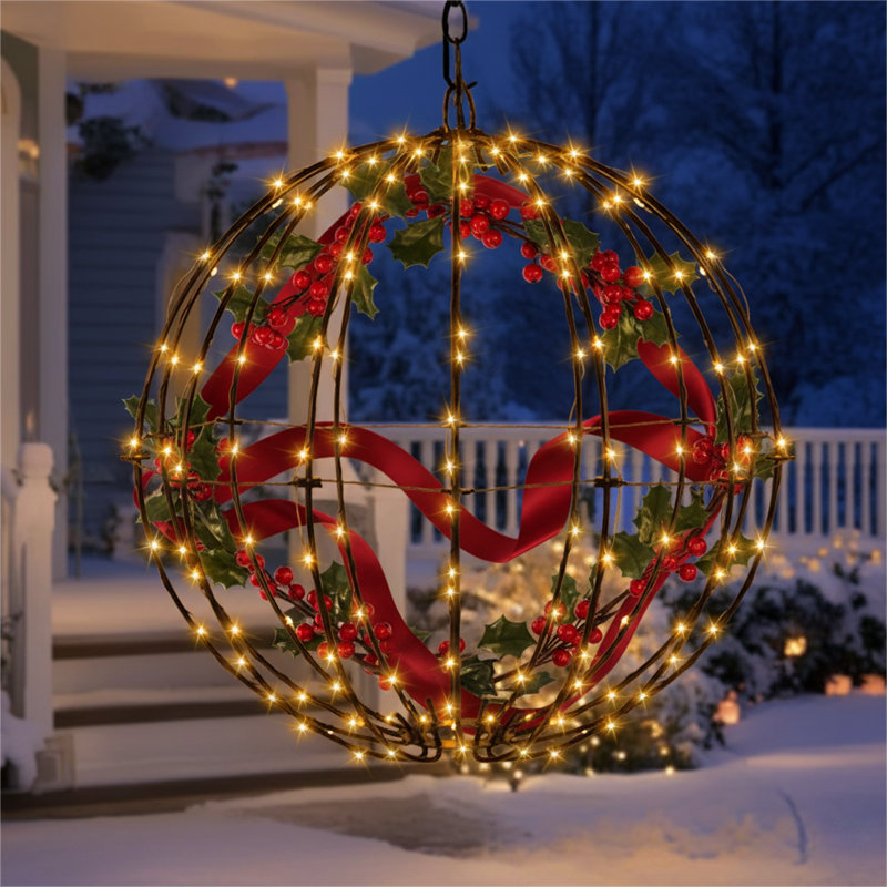 140 lumières de boule de Noël à DEL, sphère suspendue, 8 modes, à piles, décoration extérieure imperméable