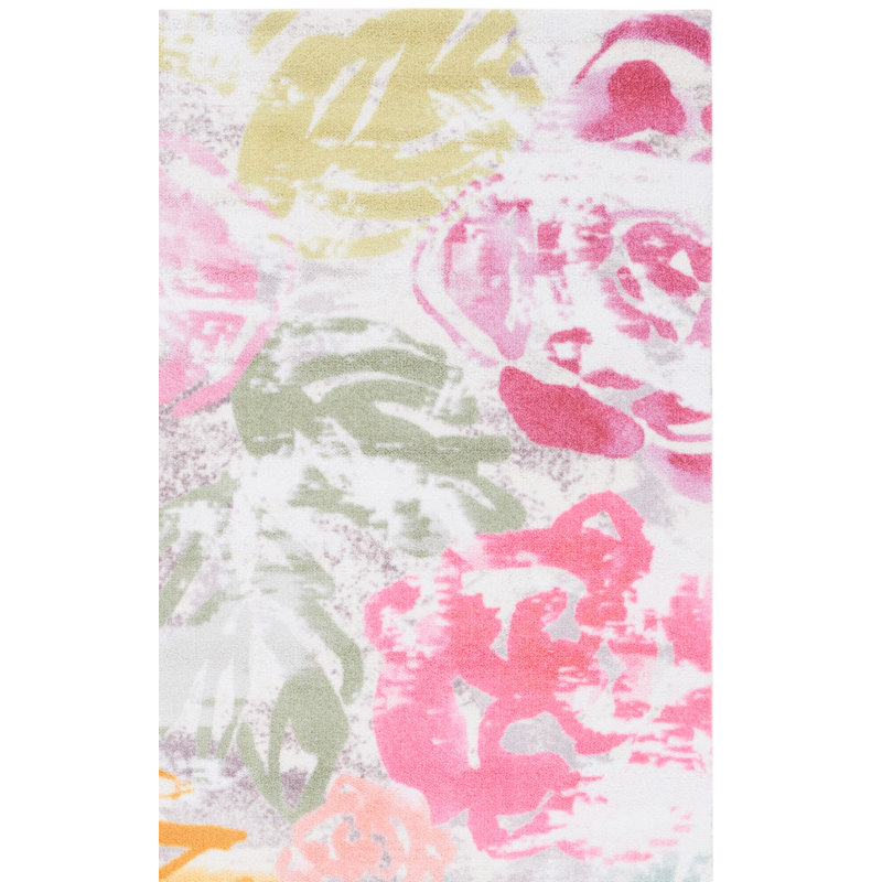 Tapis floral rose / prune, Tapis de couloir 2 pi 3 po x 8 pi