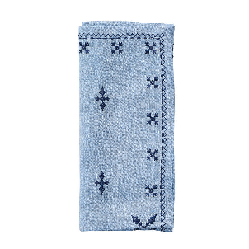 Fez Linen Napkin, Periwinkle/Navy