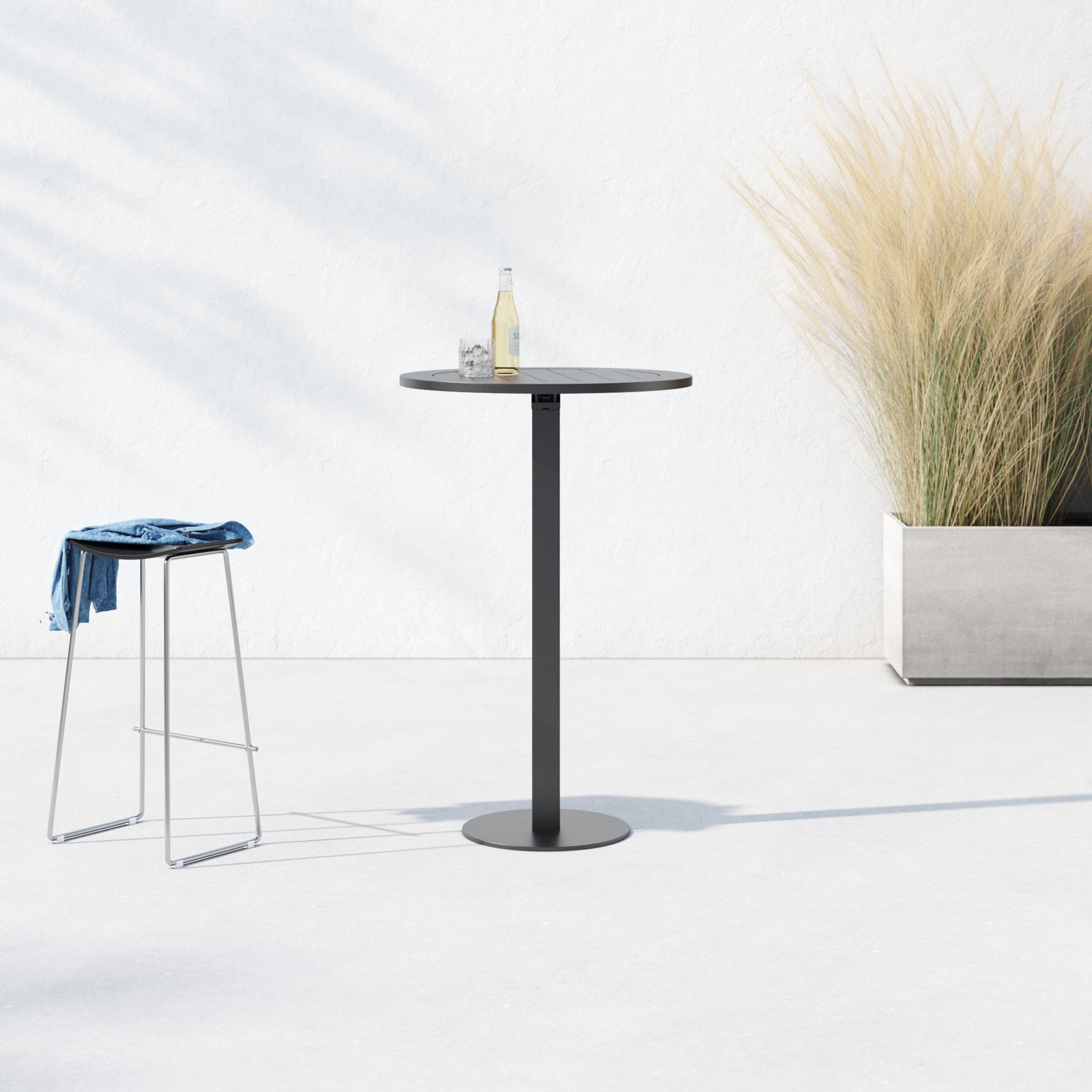 Sunset 30'' Powder Coated Aluminum Fliptop Outdoor Dining Table, Black, 43" H x 35" L x 35" D