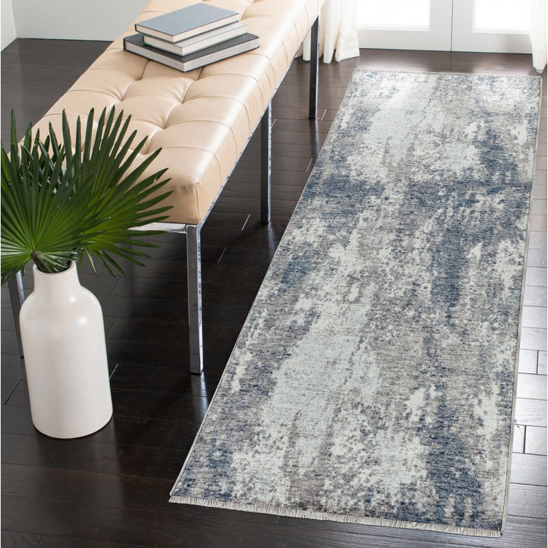 Tapis bleu tissé à la machine Ginsberg, Tapis de couloir 2 pi 3 po x 7 pi 10 po