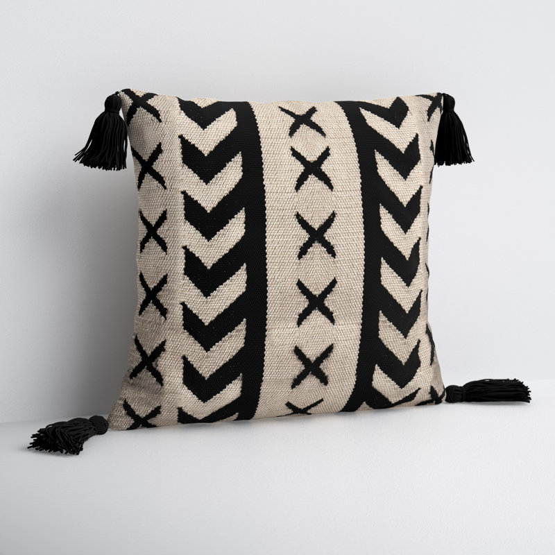 Black and Ivory Bohemian Geometric Tassel Pillow Set