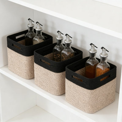 Collapsible Storage Baskets 3-Pack, 11 Inch Woven Cotton Rope Organizer Bins For Shelves, Closet, Nursery, And Home Organization