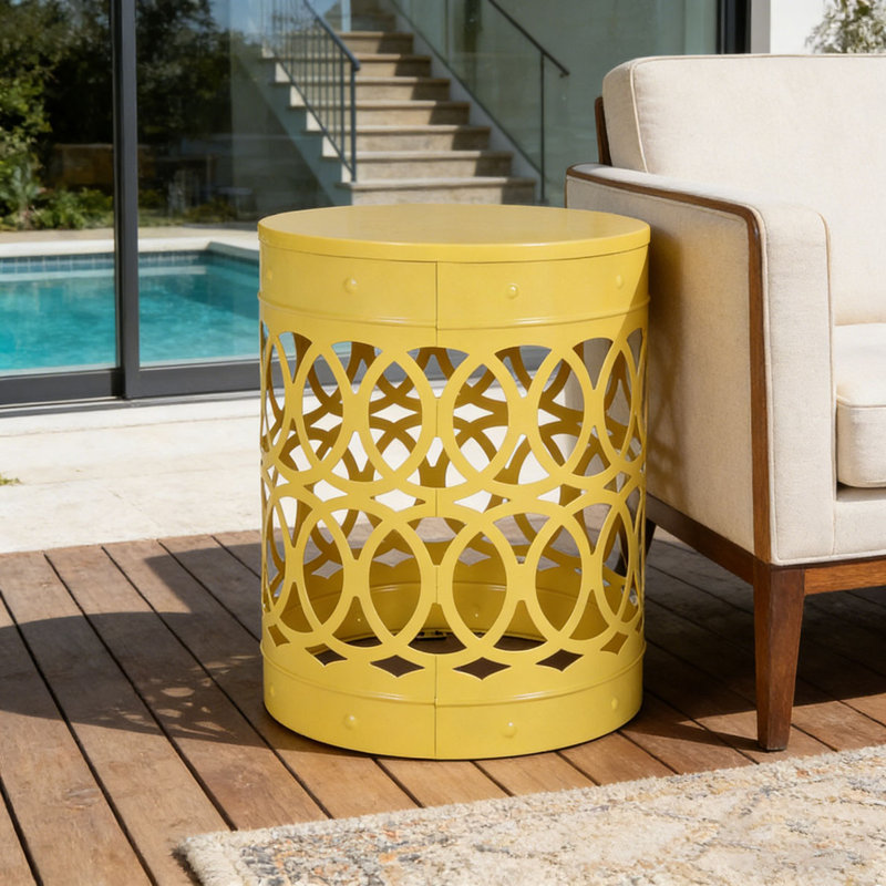 Table de bout d'extérieur en métal, Jaune, 1