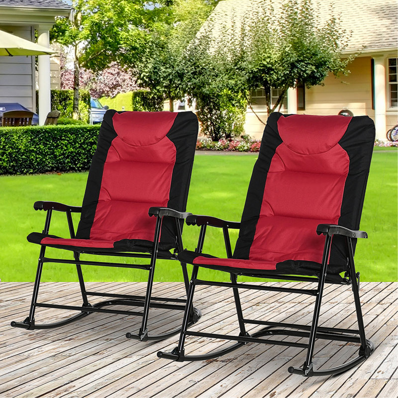 Ensemble de meubles de patio 2 pièces Outsunny avec 2 chaises berçantes pliantes rembourrées, style bistro pour véranda, camping, balcon, rouge