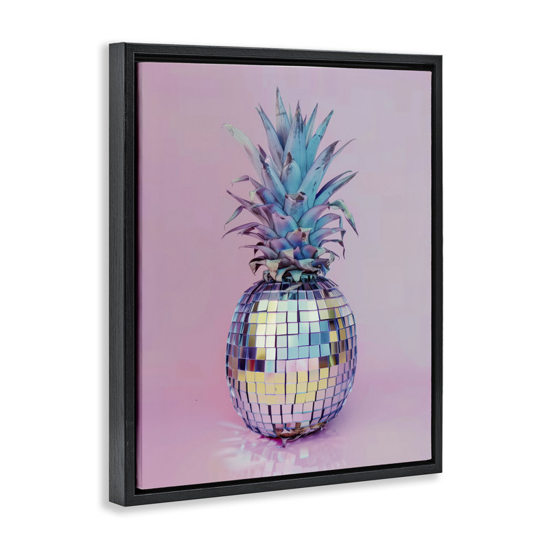 Cadre flottant éblouissant ananas boule disco, design par Arlington Prints, Cadre flottant noir de jais, H 21 po x l 17 po
