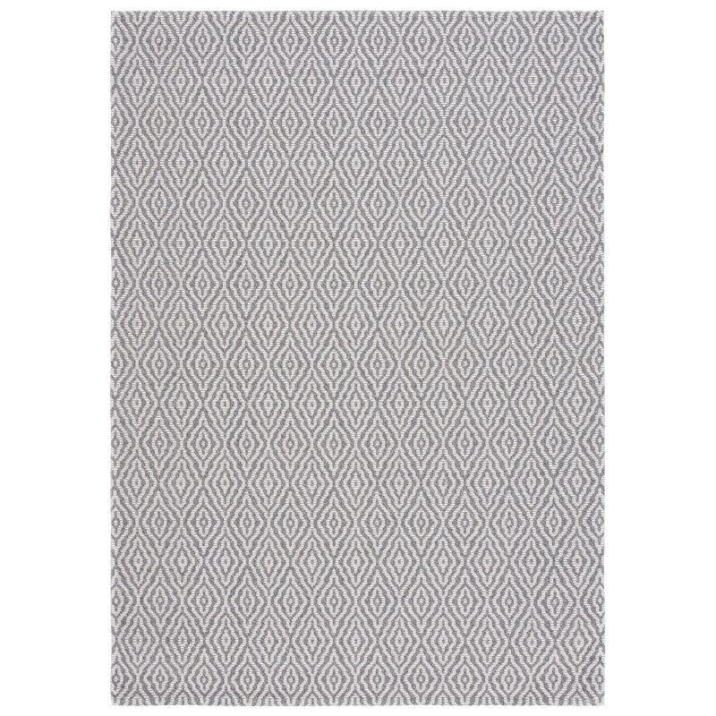 Gray Trellis Wool Handmade Reversible Rectangular Rug 3' x 5'