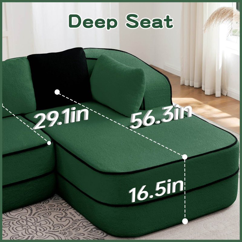 77.2" Teddy Fabric Boneless Sofa Bed, Green Teddy