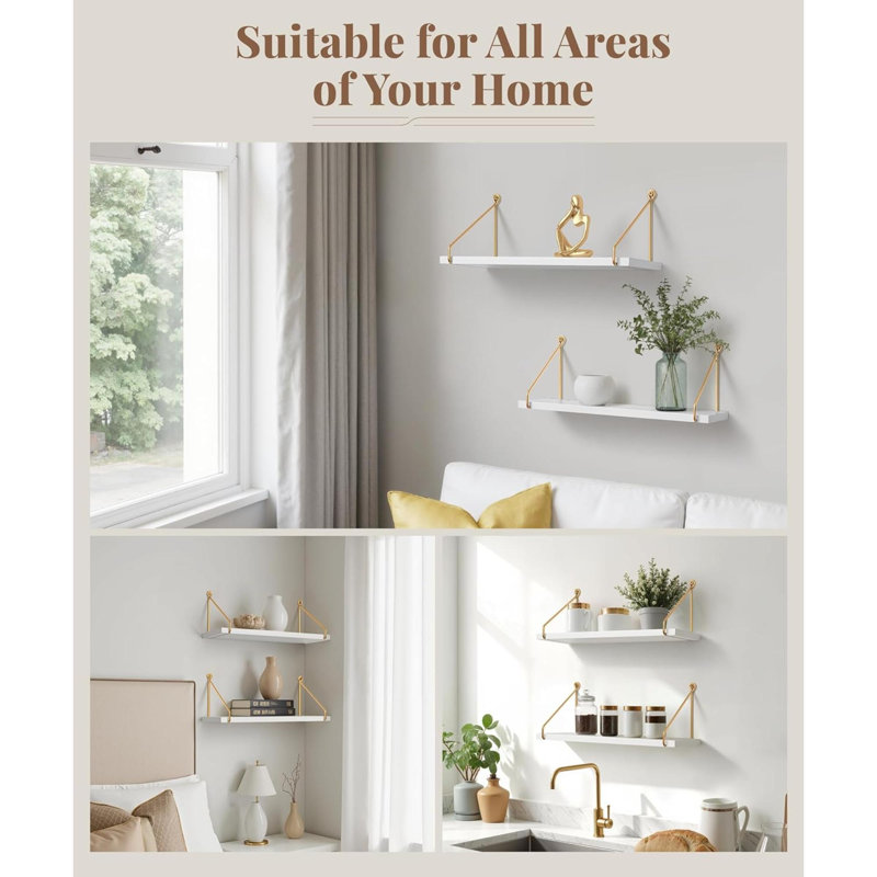 2 Piece Floating Shelf, White/Gold