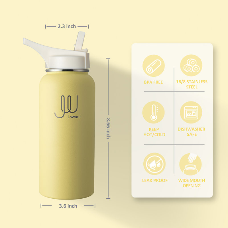 JOWARE 32oz. Double Wall Insulated Water Bottle, Butter Up
