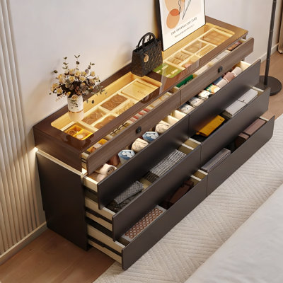 47.24" W All‑In‑One Multi‑Function Storage Chest, Extendable Makeup Table & Secure Jewelry Organizer Cabinet, Modern 8‑Drawer Dresser
