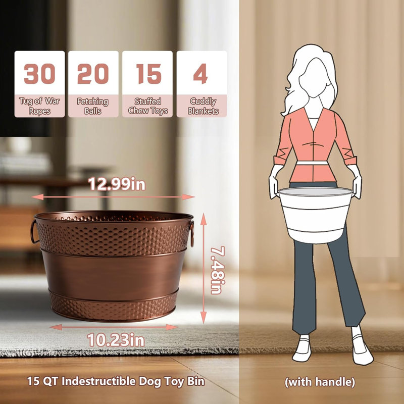 Indestructible Metal Dog Toy Bin, Pet Toy Box Storage Basket For Living Room Area, Beautiful Design And Perfect