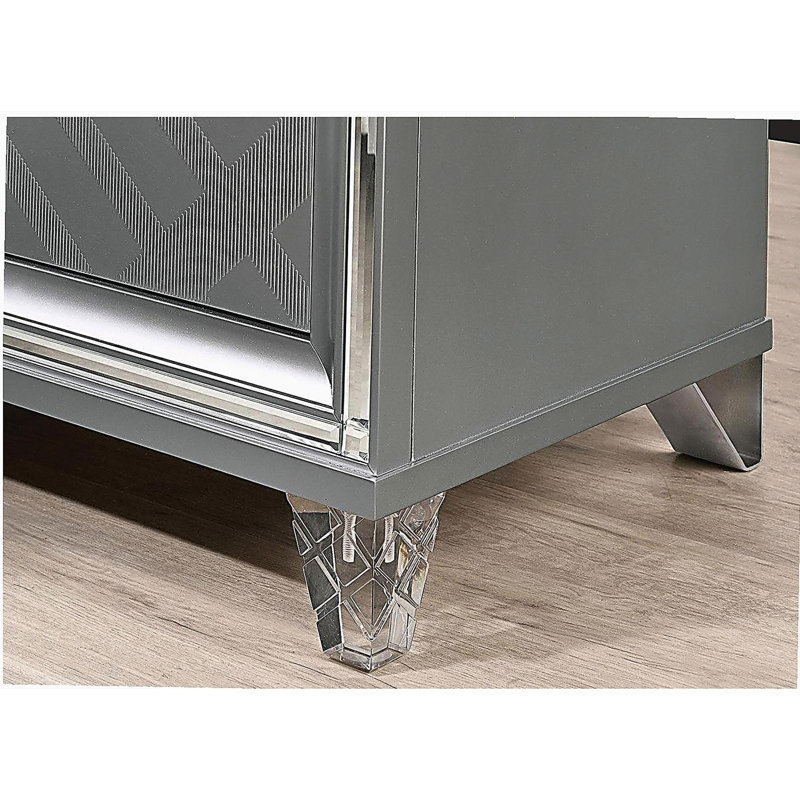 2 Drawers Nightstand with Mirror Trim, Silver