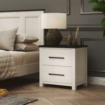 Table de chevet 2 tiroirs Roundhill Furniture, finition blanc cassé Realynn