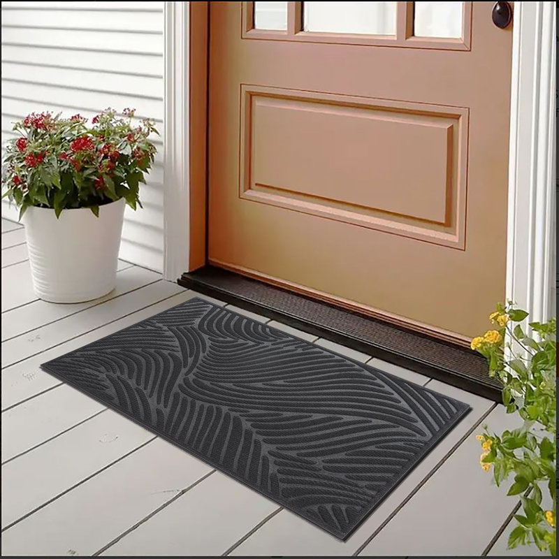Heavy-Duty Dirt-Trapping Rubber Doormat with Raised Wave Pattern, Black