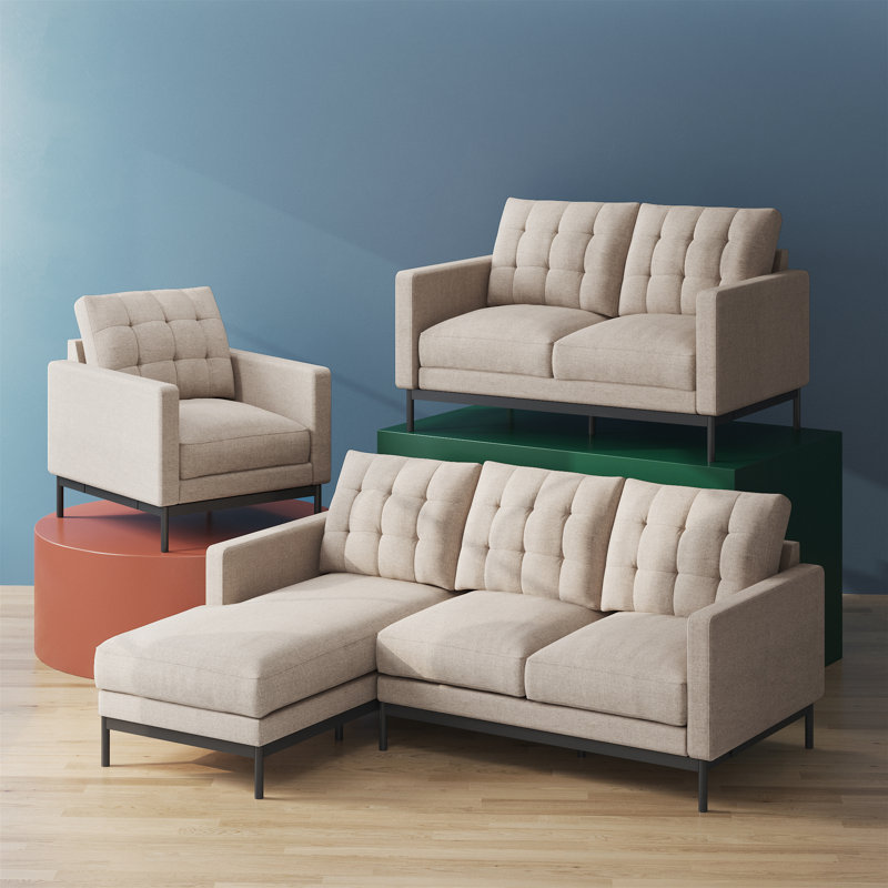 Thompson Upholstered L-Shaped Sectional Reversible, Beige Polyester