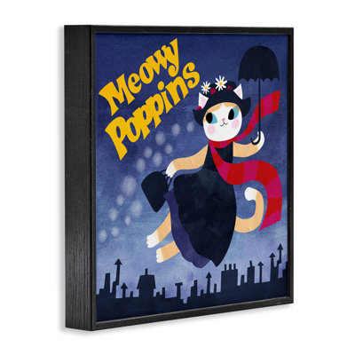 Meowy Poppins Cat Parody Framed Giclee, design by Angie Rozelaar
