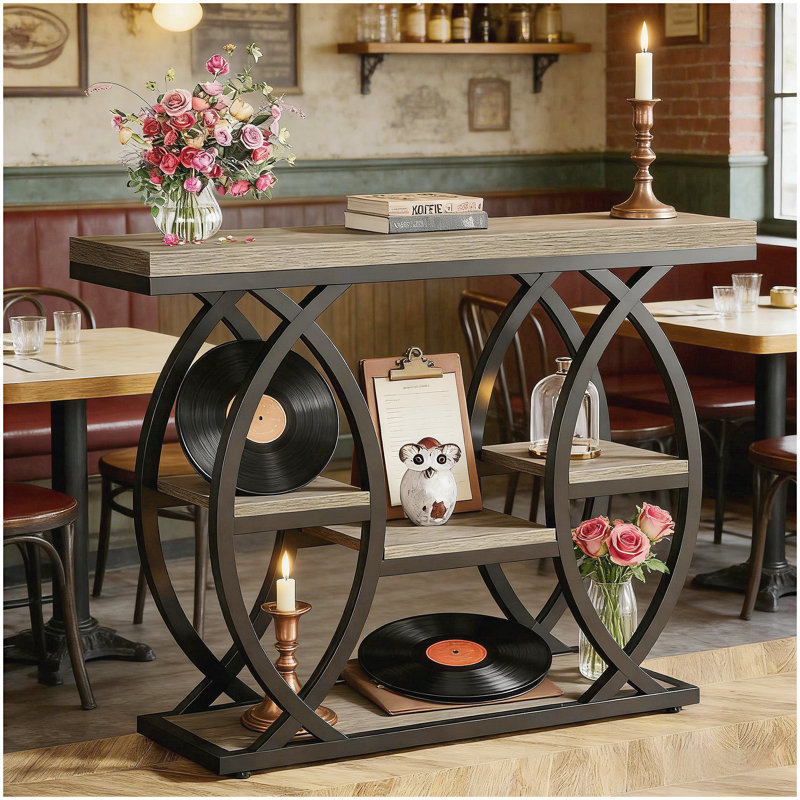Stable Entryway Table with 4-Tier Storage, Industrial Design for Compact Spaces and Multi-Functional Use, Light Brown