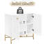 Armoire d'appoint moderne à 2 portes blanche avec pieds fuselés en métal, lignes géométriques épurées et conception simple, motif en losange surélevé, supports élégants en laiton, pieds réglables, installation rapide, bon pour